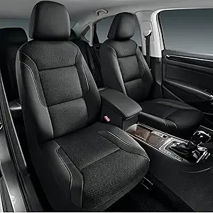 Skechers Memory Foam Leather Car Seat Covers, Air Cool Mesh Thick Seat Covers, Slip-ins Front seat Cover, Airbag Compatible, Automotive Comfort for Most Cars, Vans, Trucks, SUV,Black