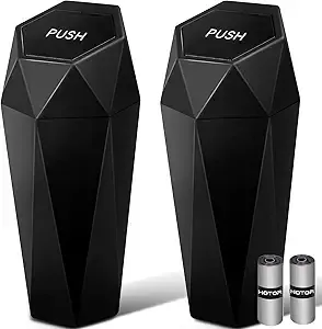 HOTOR Car Trash Can with Lid - 2 Pack, Car Accessories for Interior, Leakproof Vehicle Garbage Can with 30 Attached Trash Bags, Multipurpose Organizers and Storage for Home, Office, Black