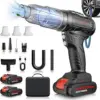 Tire Inflator Portable Air Compressor&Car Vacuum Portable Cordless 2-in-1, Rechargeable Battery Powered, with LED Lights, Pressure Gauge, for Auto Motorcycles Bikes Balls, Cleaner for Car Home Office