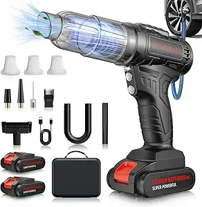 Tire Inflator Portable Air Compressor&Car Vacuum Portable Cordless 2-in-1, Rechargeable Battery Powered, with LED Lights, Pressure Gauge, for Auto Motorcycles Bikes Balls, Cleaner for Car Home Office