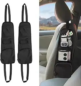 QUICTO 2PCS Car Seat Storage Hanging Bag, Multi-Pocket Seat Side Organizer, Multifunctional Mesh Net Pocket, Can Hold Mobile Phone, Wallet, Glasses, Suitable for Cars, SUVs, Trucks