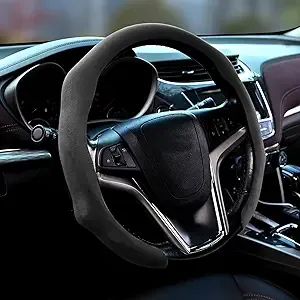 Steering Wheel Cover, Suede, Breathable, Anti-Slip, Odorless, Comfortable Grip - Fits 15.5-16 Inch Steering Wheels, Car Interior Accessories for Men and Women